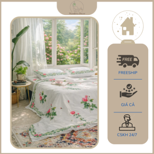 Ga Chun - Bộ Chăn Ga Gối Hoa Hồng Botanical - TVT456