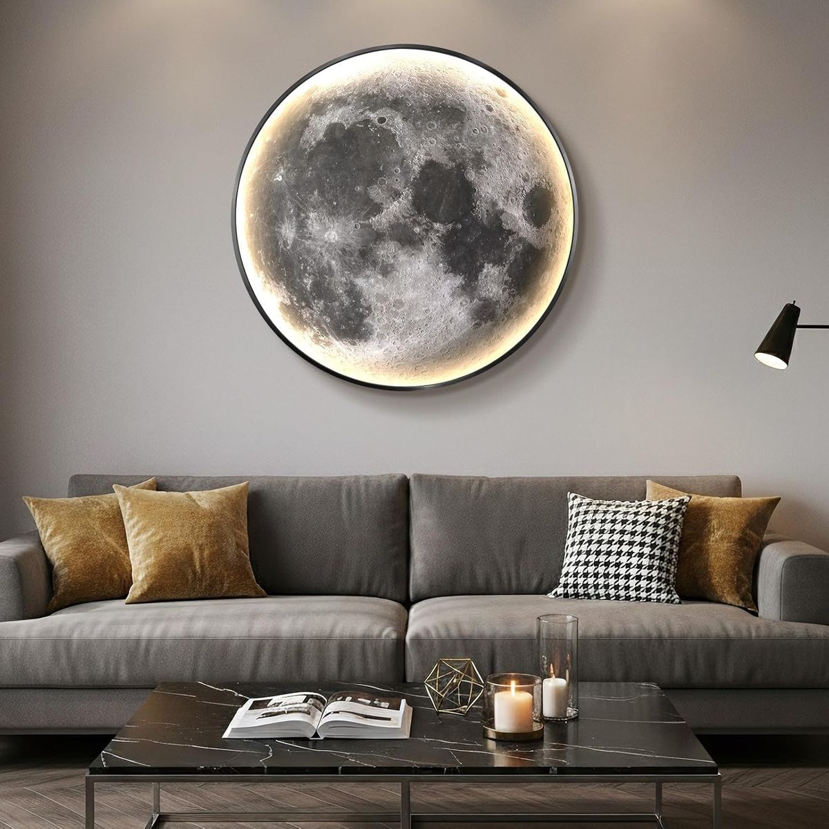 Tranh mặt trăng đèn led / Trah tráng gương hình mặt trăng treo tường,phòng khách,phòng ngủ - Ảnh 2