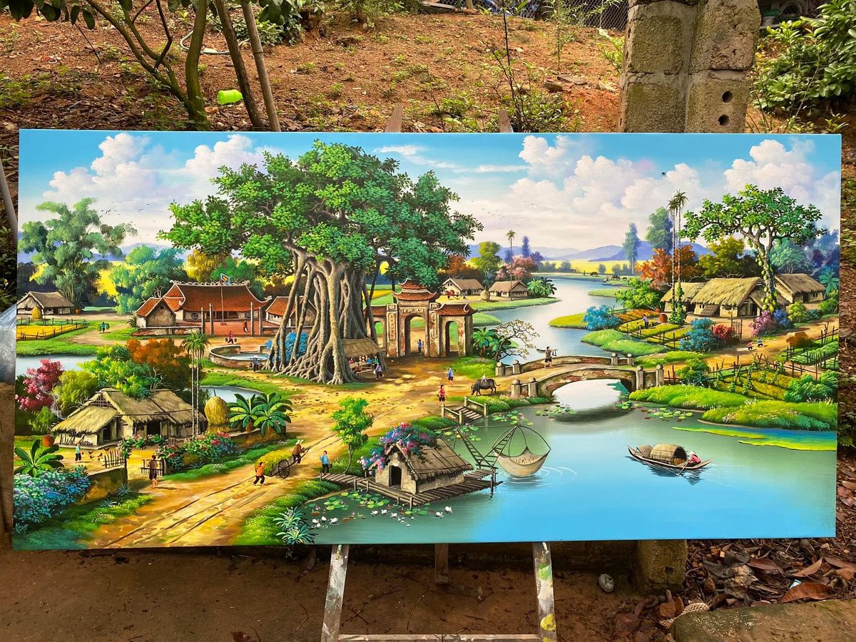 Tranh Sơn Dầu Làng Quê, Tranh Decor, Tranh Canvas Treo Tường Trang Trí Phòng Khách, Nhà Hàng, Coffee - Ảnh 2