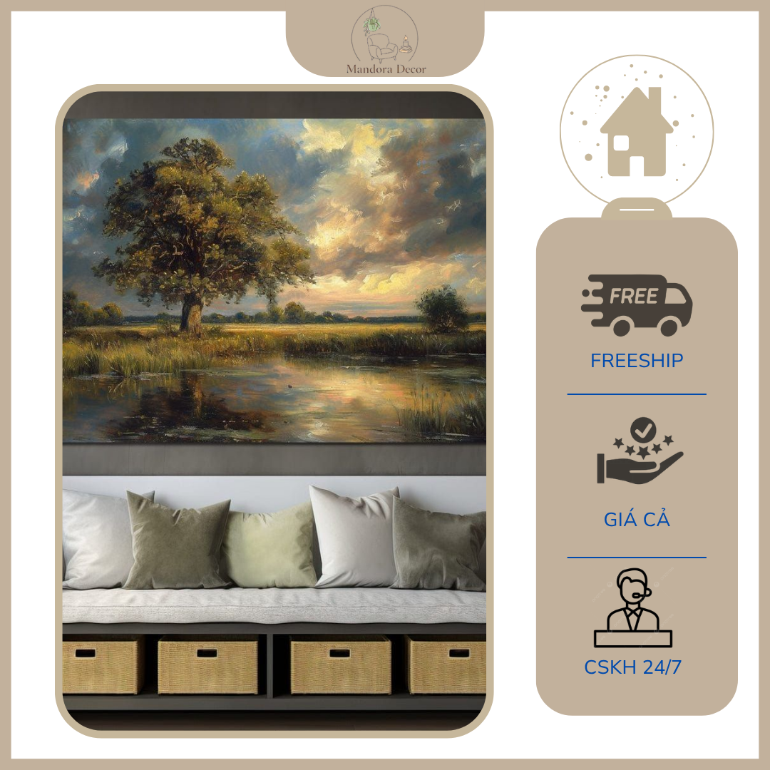 Tranh Sơn Dầu Làng Quê, Tranh Decor, Tranh Canvas Treo Tường Trang Trí Phòng Khách, Nhà Hàng, Coffee