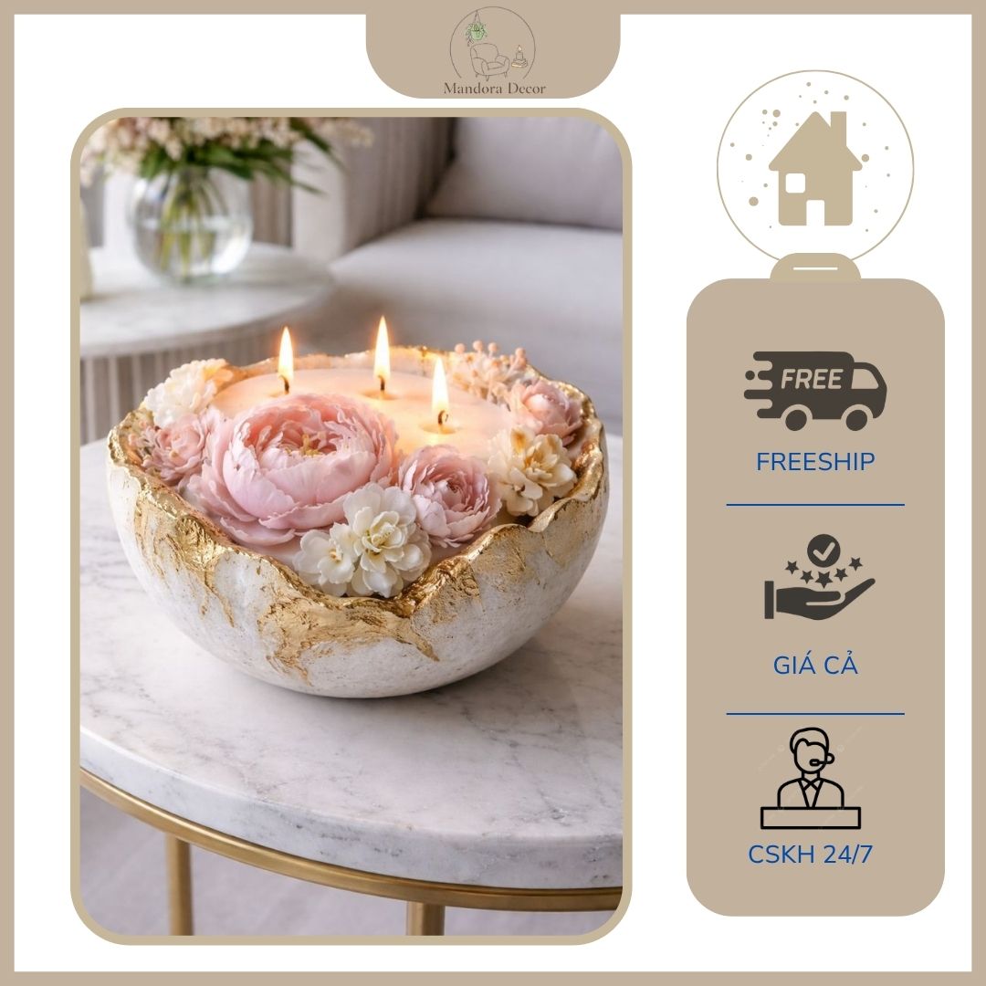 Nến Thơm Hoa Hồng Peony Mesmeric Handmade Kèm Hộp Đựng Làm Quà Tặng Bạn Gái, Mẹ, Cô Giáo