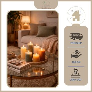 Nến Thơm Mùi Hoa Nhài Vani Oải Hương... Nến Trụ Tròn Decor Phong Cách Châu Âu Không Tạo Khói Thời Gian Cháy Lên Tới 22h