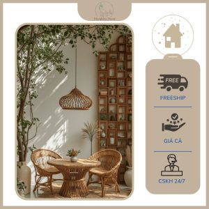Bộ bàn ghế mây sò tự nhiên nhỏ gọn, tiện lợi phù hợp bộ Cafe/ ban công gia đình / Homestay