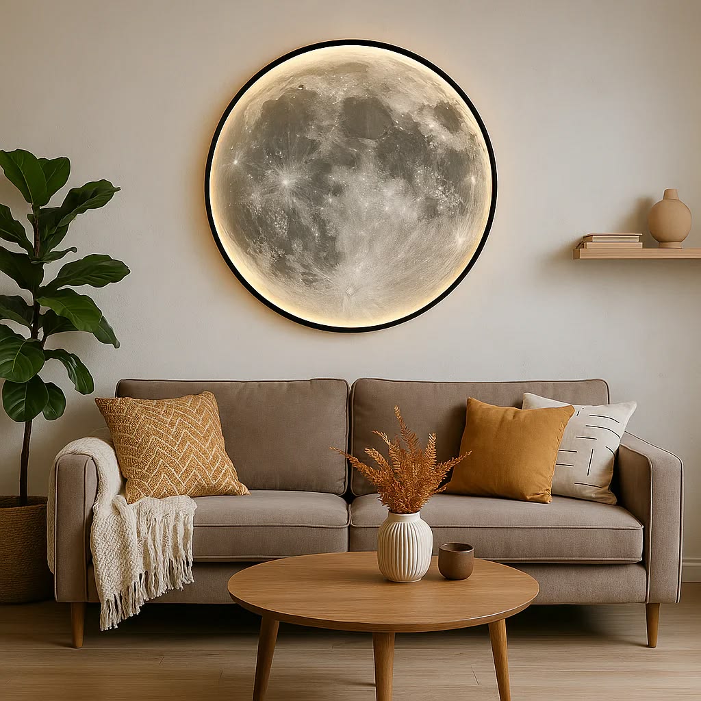 Tranh mặt trăng đèn led / Trah tráng gương hình mặt trăng treo tường,phòng khách,phòng ngủ - Ảnh 5