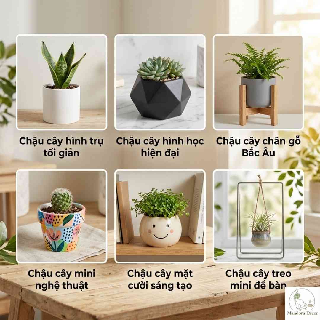 Chậu cây decor bàn làm việc phong cách hiện đại