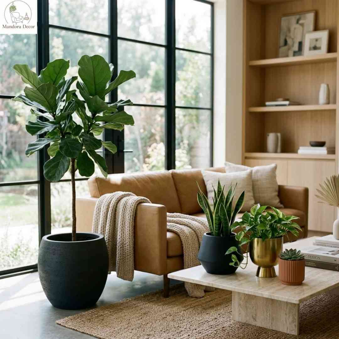 Chậu cây decor phòng khách hiện đại sang trọng
