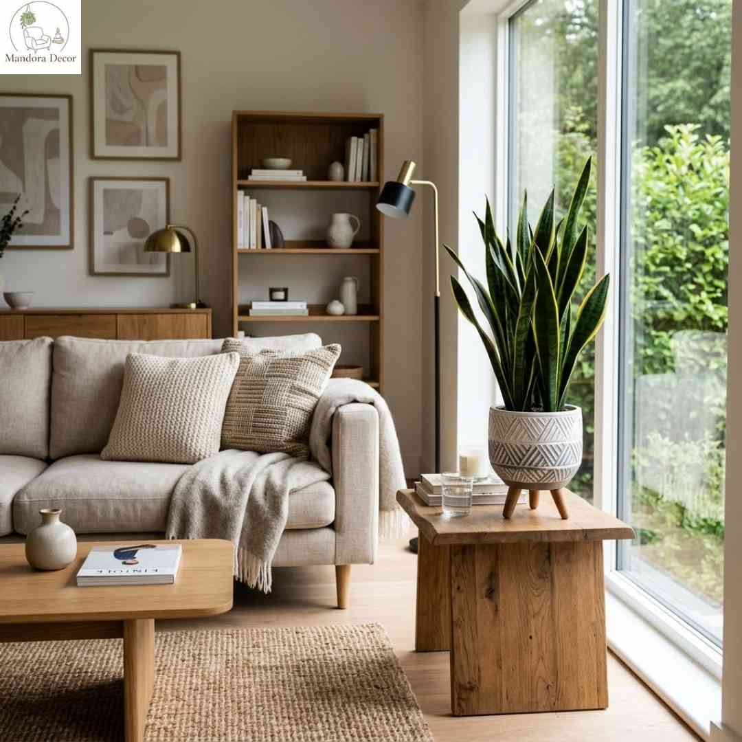 Chậu cây decor phòng khách với cây lưỡi hổ